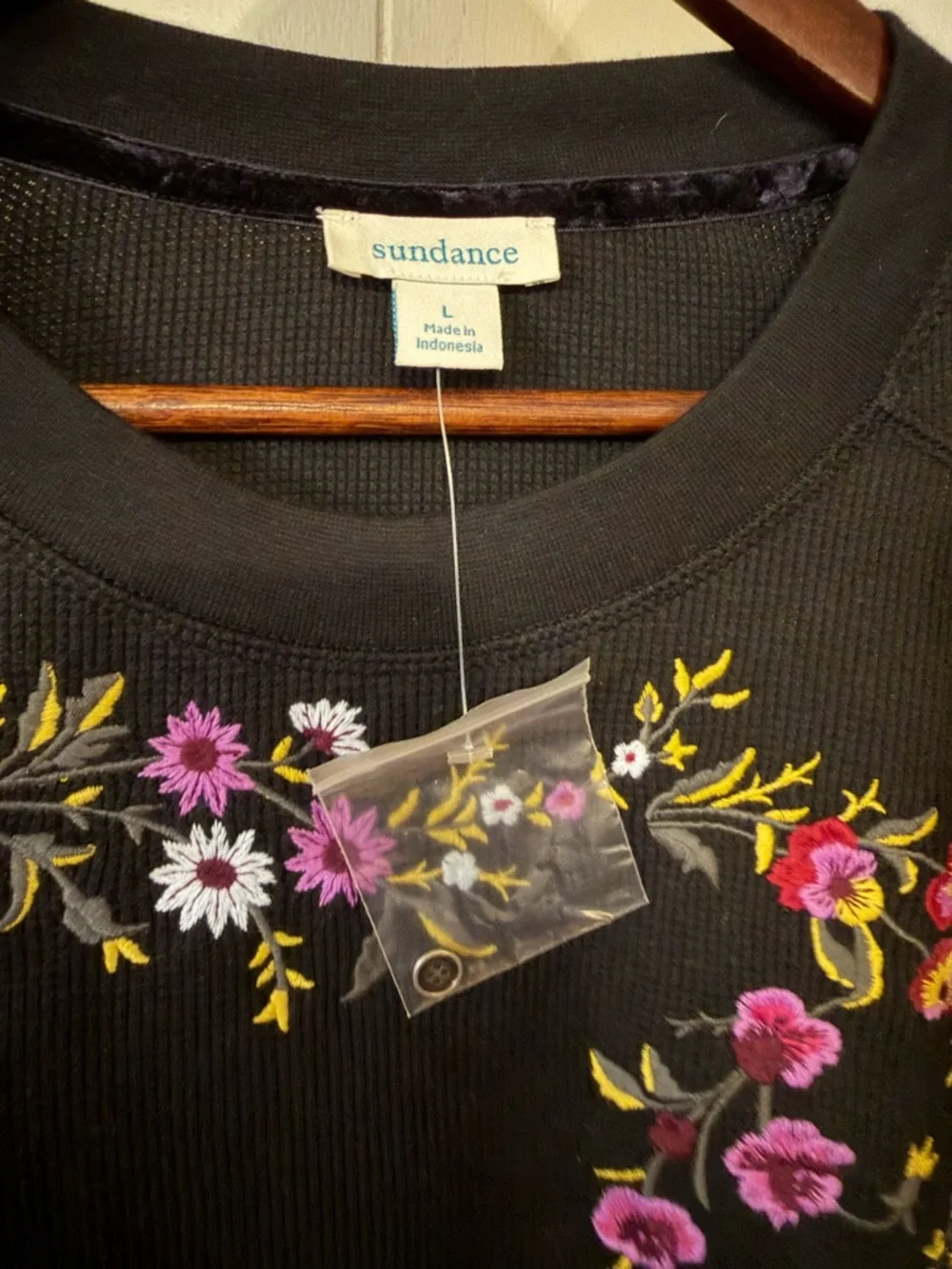 Sundance Black Long Sleeve Tee with Pink & Yellow Floral Embroidery - Picture 6 of 10